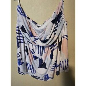 TORRID Women's Tie Front Babydoll Strapless Top Plus Size 4 Multicolor Geo Print